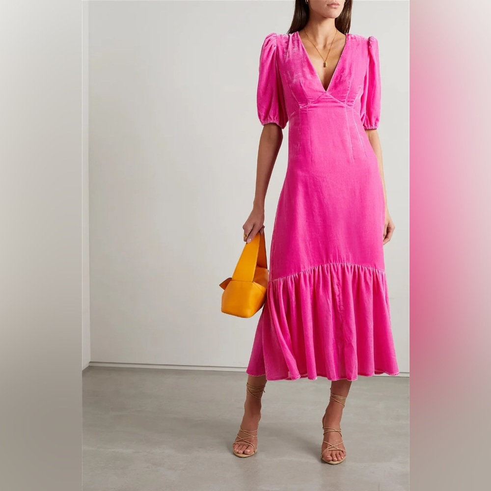 RHODE Ester pink velvet midi dress size 8